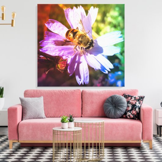 Honingbij op witlof bloem canvas afdruk (Insitu (Woonkamer))
