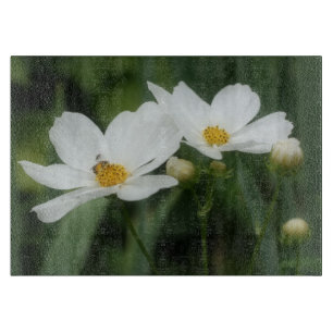 Honingbij Op Witte Cosmos Bloem Natuur Snijplank