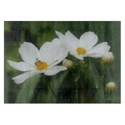 Honingbij Op Witte Cosmos Bloem Natuur Snijplank (Voorkant)