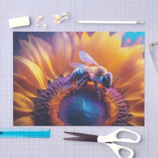 Honingbij op zonnebloem tissuepapier (Craft)