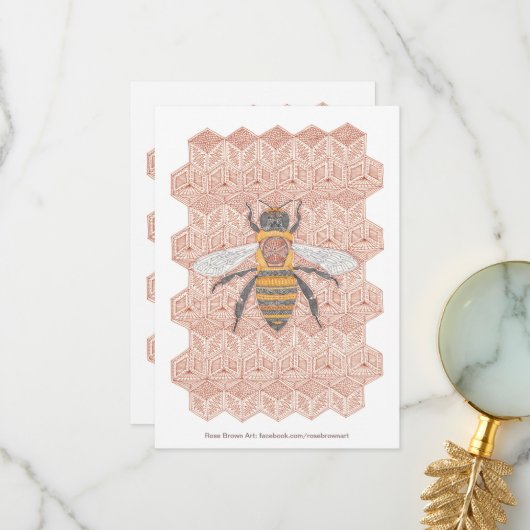 Honingbij platte briefkaart met envelop (Voorkant / Achterkant in situ)