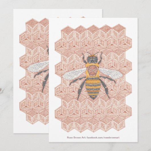 Honingbij platte briefkaart met envelop (Voorkant / Achterkant)