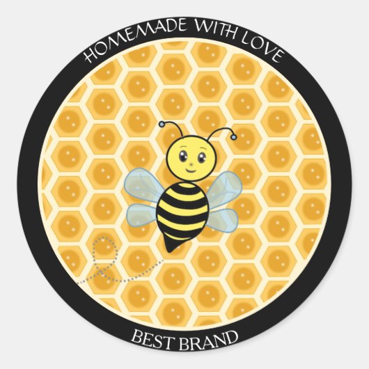 Honingbij Potlabel & Honingraat Thuisgemaakt Ronde Sticker (Voorkant)