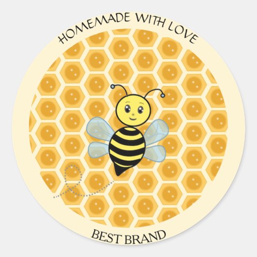 Honingbij Potlabel & Honingraat Thuisgemaakt Ronde Sticker (Voorkant)