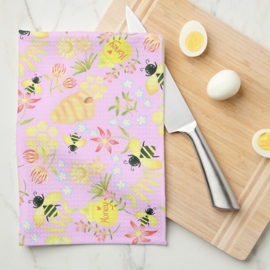 Honingbij Roze Theedoek (Quarter Fold)