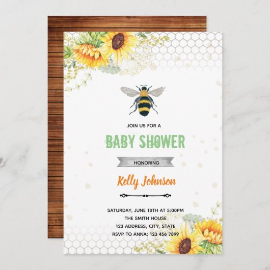 Honingbij shower verjaardagsuitnodiging kaart (Voorkant / Achterkant)