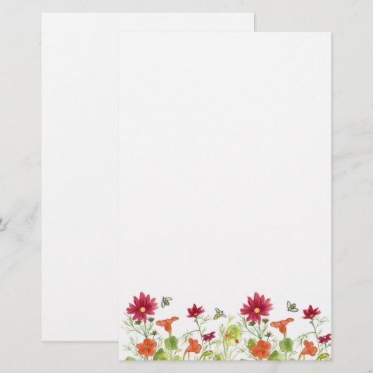 Honingbij Sinaasappel Nasturtium Red Flowers Briefpapier (Voorkant / Achterkant)