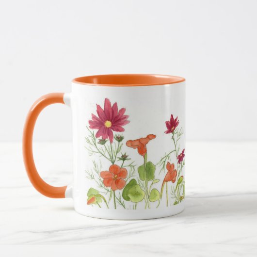 Honingbij Sinaasappel Nasturtiums Painted Daisy Fl Mok (Links)