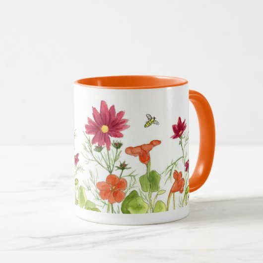 Honingbij Sinaasappel Nasturtiums Painted Daisy Fl Mok (Voorkant rechts)