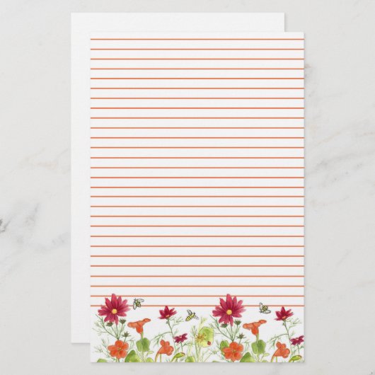 Honingbij Sinaasappel Nasturtiums Red Cosmos Lined Briefpapier (Voorkant / Achterkant)