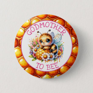 Honingbij thema Meisje's Baby shower Godmother to  Ronde Button 5,7 Cm