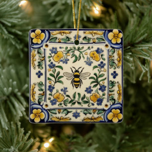 Honingbij Traditioneel Blauw Geel Mediterraan Keramisch Ornament