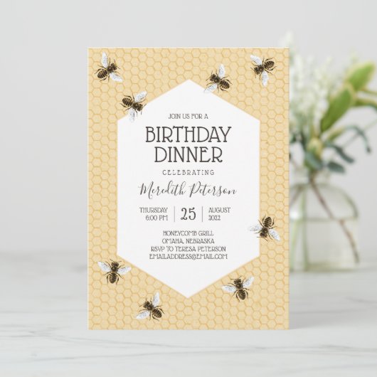 honingbij verjaardagsdiner kaart (Staand voorkant)