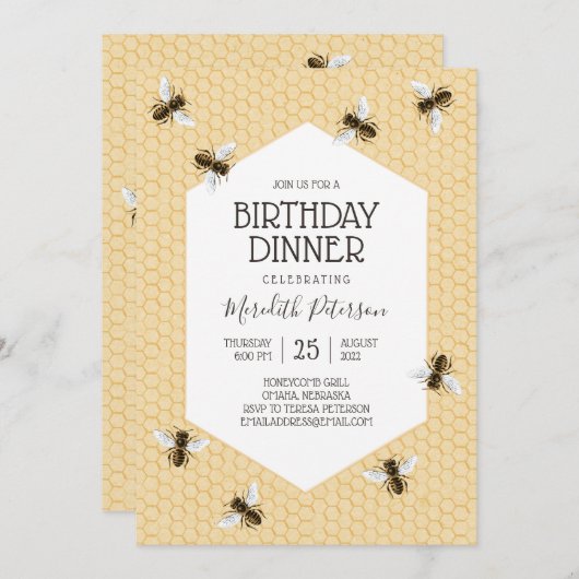 honingbij verjaardagsdiner kaart (Voorkant / Achterkant)