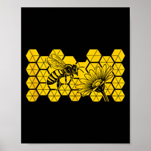 Honingbij wilde bloem red bij botanisch natuur aar poster