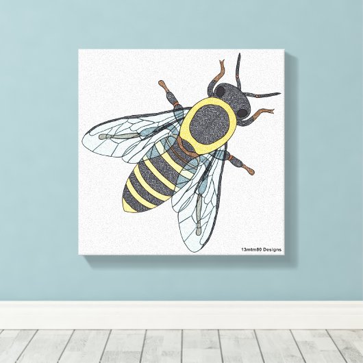 Honingbij (wit) - Canvas Afdruk (Insitu (Houten vloer))