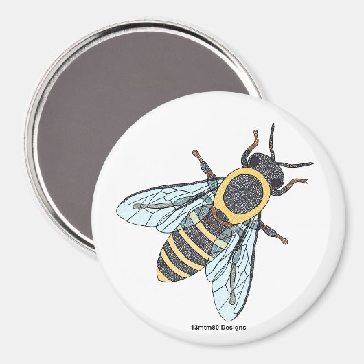 Honingbij (wit) - Ronde Magneet (Voorkant / Achterkant)