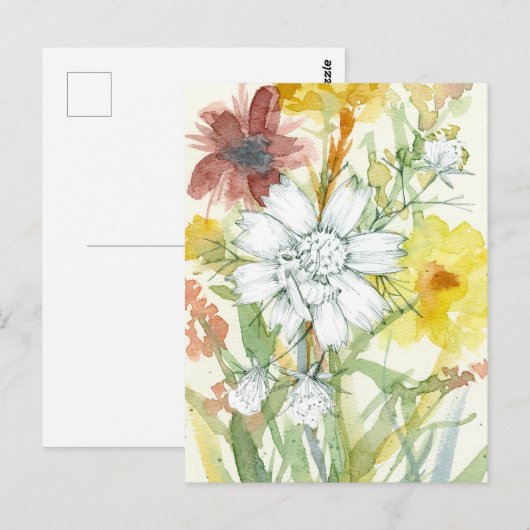 Honingbij Witte Bloem Pollinator Tuin Waterverf Briefkaart (Voorkant / Achterkant)