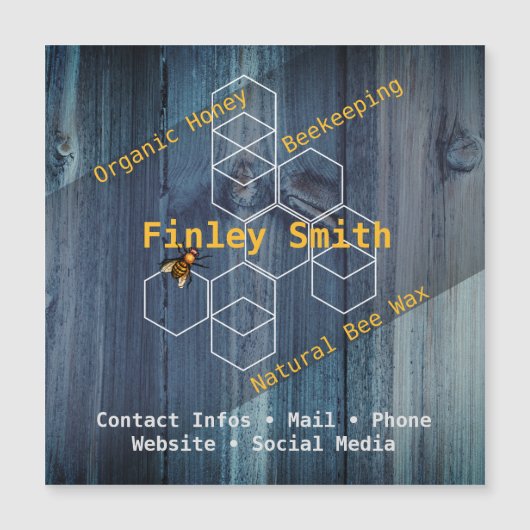 Honingbij zeshoek • Blauwe houtstructuur Aangepast (Voorkant)