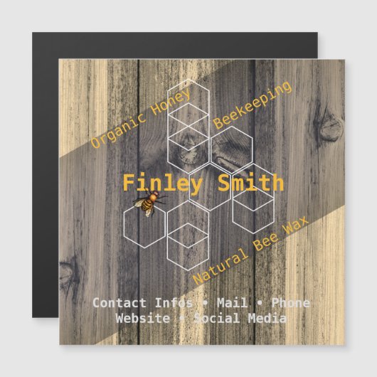 Honingbij zeshoek • Retro hout textuur Aangepaste  (Voorkant / Achterkant)