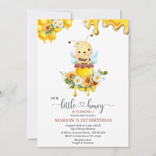 Honingbij Zoet Geel Bloemen Zonnebloem waterverf Kaart (Voorkant)