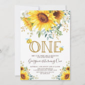 Honingbij Zonnebloem 1e Verjaardag Zomer Bloemen Kaart (Voorkant)