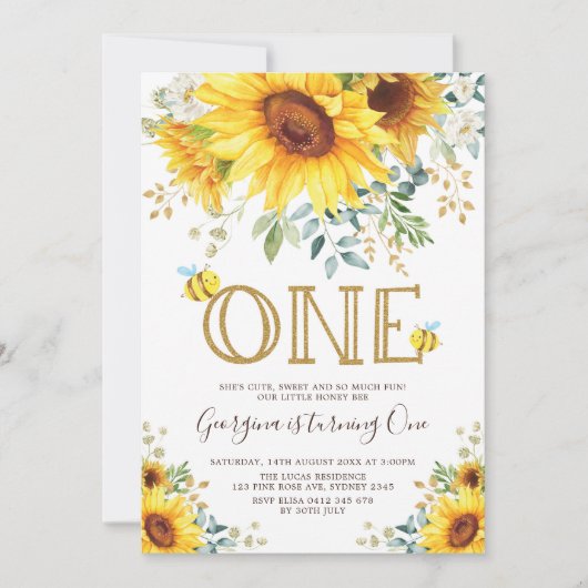 Honingbij Zonnebloem 1e Verjaardag Zomer Bloemen Kaart (Voorkant)