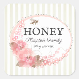 Honingbije Rustic Floral Striped Beige Vierkante Sticker