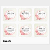 Honingbije Rustic Floral Striped Beige Vierkante Sticker (Vel)