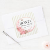 Honingbije Rustic Floral Striped Beige Vierkante Sticker (Envelop)