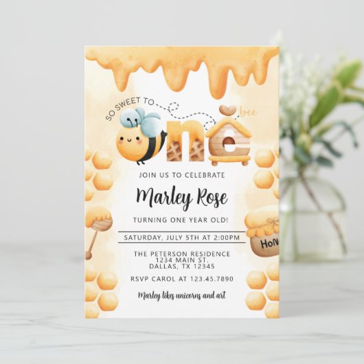 Honingbijen 1e uitnodiging van de Birthday Party (Staand voorkant)