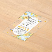 Honingbijen 1e verjaardag acryl uitnodigingen (Laagn)