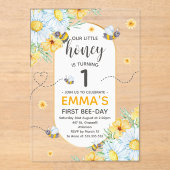 Honingbijen 1e verjaardag acryl uitnodigingen (Voorkant)