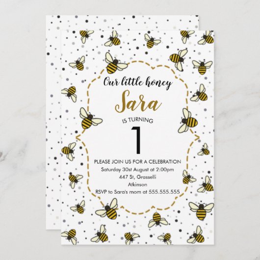 Honingbijen 1e verjaardag kaart (Voorkant / Achterkant)