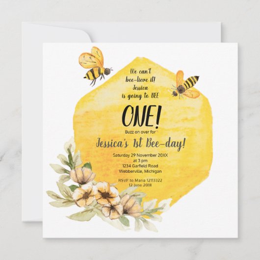 Honingbijen 1e verjaardag van het gastmeisje kaart (Voorkant)