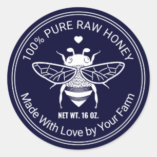 Honingbijen Apiary Beekeeper Boerderij Navy Blue Ronde Sticker