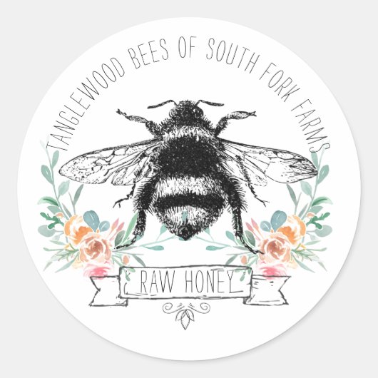 Honingbijen Apiary Honey Jar Label l Pink Floral (Voorkant)