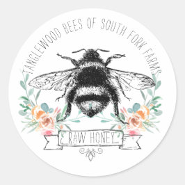 Honingbijen Apiary Honey Jar Label l Pink Floral