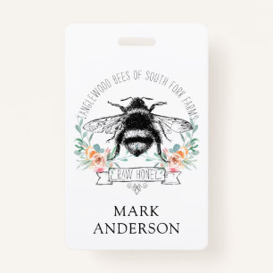 Honingbijen Apiary Honey Jar Label l Pink Floral Badge