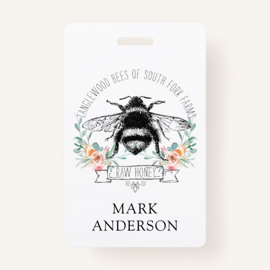 Honingbijen Apiary Honey Jar Label l Pink Floral Badge (Voorkant)