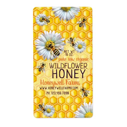 Honingbijen Apiary Wildflower Honey Bees Flowers J Etiket (Voorkant)