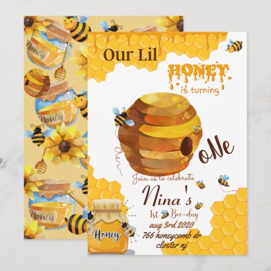 Honingbijen Birthday Invitation Kaart (Voorkant / Achterkant)