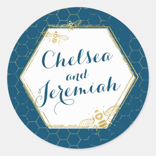Honingbijen Blauwgroen Goud Eigen naam Sticker Wed (Voorkant)
