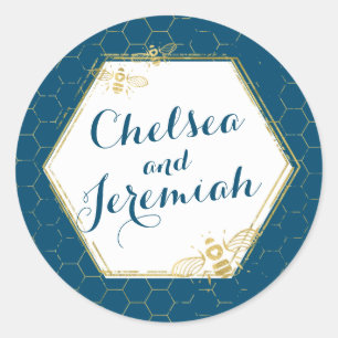 Honingbijen Blauwgroen Goud Eigen naam Sticker Wed