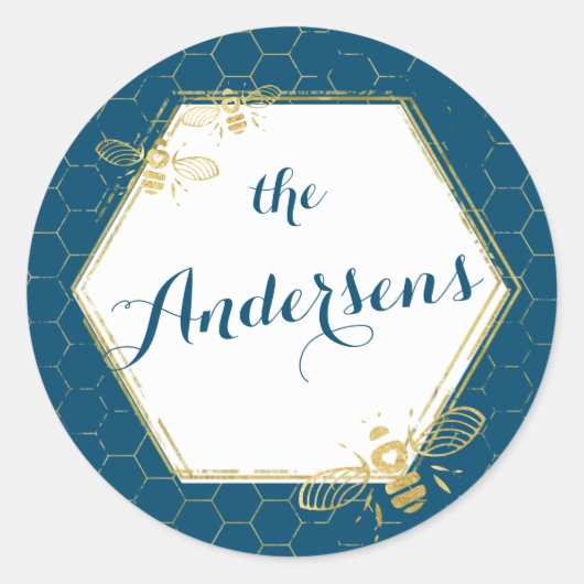 Honingbijen Blauwgroen Goud Eigen naam Sticker Wed (Voorkant)