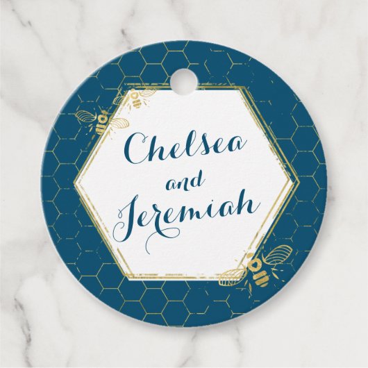 Honingbijen Blauwgroen gouden bruidsschat Bedankjes Labels (Voorkant)