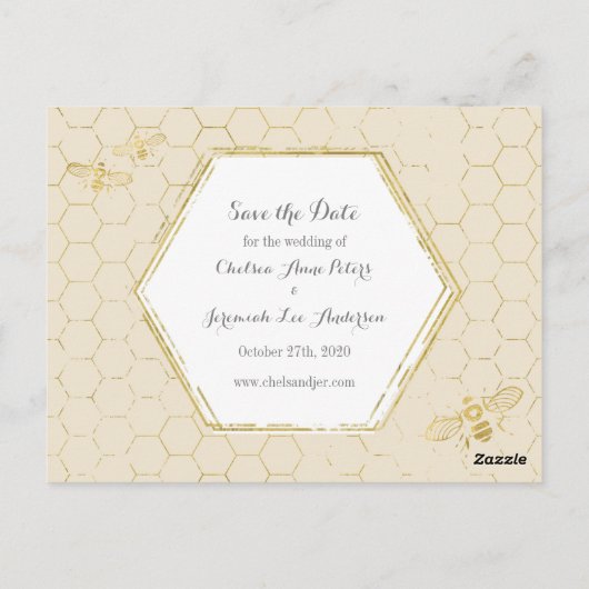 Honingbijen - crème - Patroon sparen de datum Briefkaart (Achterkant)