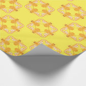 Honingbijen dansen vierkant patroon op citroengeel cadeaupapier (Hoek)