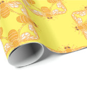 Honingbijen dansen vierkant patroon op citroengeel cadeaupapier (Rol Hoek)