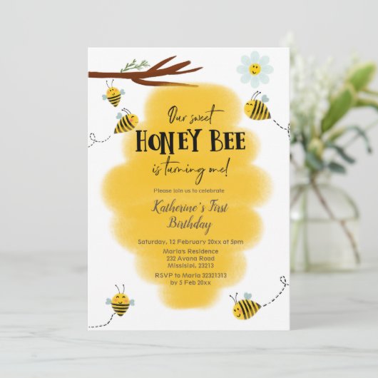 Honingbijen eerste uitnodiging om de dag van de ge (Staand voorkant)